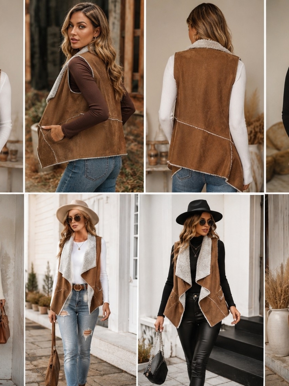 Me Jane Brown Suede-Look Shearling Vest